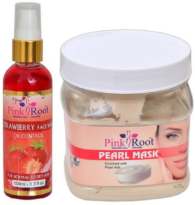

Pink Root Strawberry Face Wash 100ml WITH Peral Mask 500ml(Set of 2)