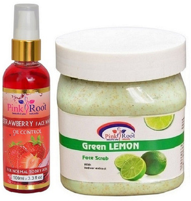 

Pink Root Strawberry Face Wash 100ml WITH Green Lemon Scrub 500ml(Set of 2)
