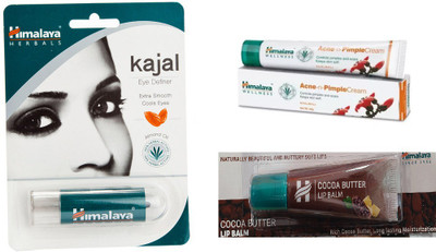 

Himalaya Kajal Eye Definer, Pimple Cream, Cocoa Butter Lip Balm(Set of 3)