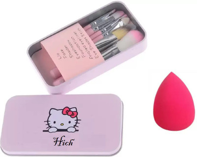 

sah&shi 7pc Makeup Brush Set Metal + 1 Makeup Blender Puff(Set of 2)
