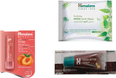 

Himalaya Peach Shine Lip Care, Neem Facial Wipes, Cocoa Butter Lip Balm(Set of 3)