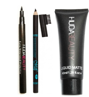 

Huda Beauty Liquid Mattee GIRLS MAKE UP COMBO WITH WATERPROOF EYE LINER AND MATTE FOUNDATION WITH EYE BROW PENCIL(Set of 3)