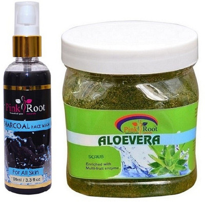 

Pink Root Charcoal Face Wash 100ml WITH Aloevera Scrub 500ml(Set of 2)