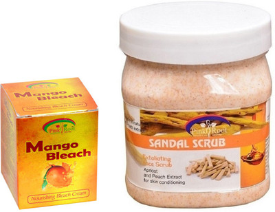 Pink Root SANDAL SCRUB 500GM WITH MANGO BLEACH 50GM(Set of 2)