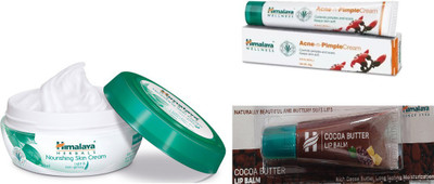 

Himalaya Nourishing Skin Cream, Pimple Cream, Cocoa Butter Lip Balm(Set of 3)