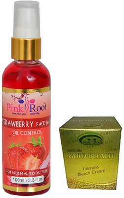 

Pink Root Strawberry Face Wash 100ml WITH Gold Bleach 50gm(Set of 2)