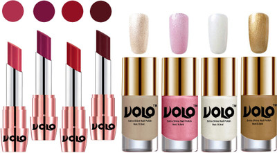 Volo Ultra HD Shine Nail Polish and Creamy With Matte Lipsticks Combo(Set of 8)