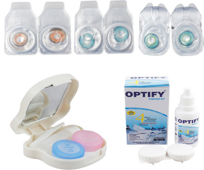 

Optify Combo Pack Monthly Color Contact Lens With Travel Kit Monthly Contact Lens(1, Honey_Aqua_Green Turquoise, Pack of 3)