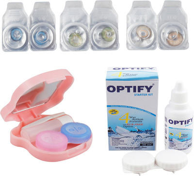 

Optify Combo Pack Monthly Color Contact Lens With Travel Kit Monthly Contact Lens(1, Blue_Green_Brown, Pack of 3)