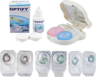 

Optify Combo Pack Monthly Color Contact Lens With Travel Kit Monthly Contact Lens(1, Brown_Green_Blue, Pack of 3)