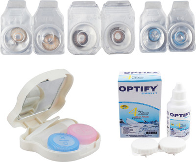 

Optify Combo Pack Monthly Color Contact Lens With Travel Kit Monthly Contact Lens(1, Brown_Brown_Deep Blue, Pack of 3)