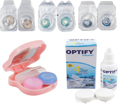 

Optify Combo Pack Monthly Color Contact Lens With Travel Kit Monthly Contact Lens(1, Brown_Green Turquoise_Deep Blue, Pack of 3)
