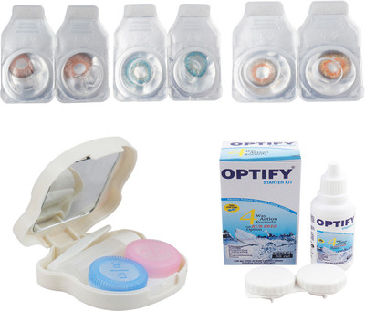 

Optify Combo Pack Monthly Color Contact Lens With Travel Kit Monthly Contact Lens(1, Hazel_Aqua_Honey, Pack of 3)