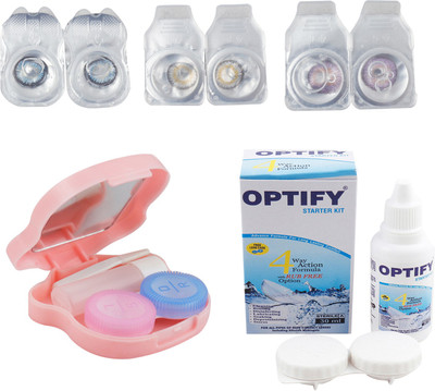 

Optify Combo Pack Monthly Color Contact Lens With Travel Kit Monthly Contact Lens(1, Sea Blue_Natural Grey_Violet, Pack of 3)