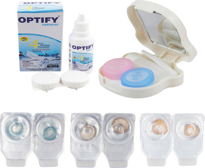

Optify Combo Pack Monthly Color Contact Lens With Travel Kit Monthly Contact Lens(1, Aqua_Brown_Honey, Pack of 3)