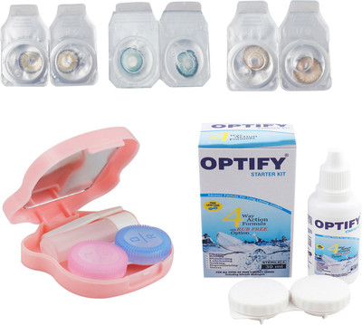 

Optify Combo Pack Monthly Color Contact Lens With Travel Kit Monthly Contact Lens(1, Grey_Aqua_Brown, Pack of 3)