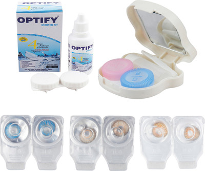 

Optify Combo Pack Monthly Color Contact Lens With Travel Kit Monthly Contact Lens(1, Deep Blue_Brown_Honey, Pack of 3)