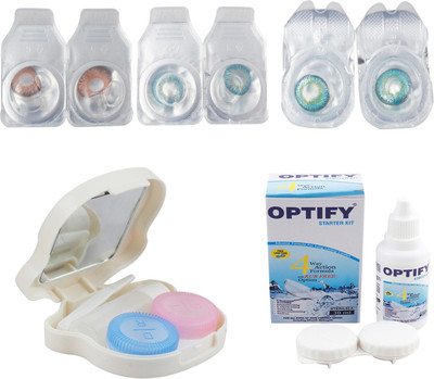 

Optify Combo Pack Monthly Color Contact Lens With Travel Kit Monthly Contact Lens(1, Hazel_Aqua_Green Turquoise, Pack of 3)