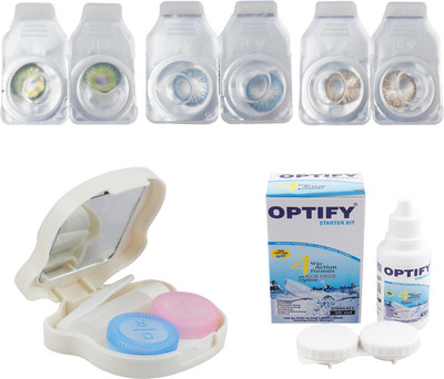 

Optify Combo Pack Monthly Color Contact Lens With Travel Kit Monthly Contact Lens(1, Dark Green_Blue_Honey, Pack of 3)