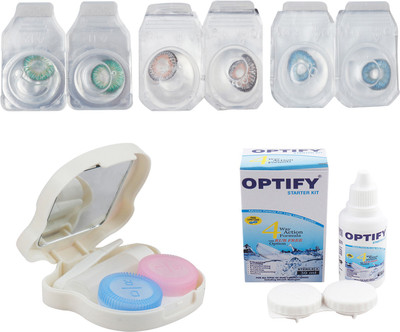 

Optify Combo Pack Monthly Color Contact Lens With Travel Kit Monthly Contact Lens(1, Dark Green_Grey_Blue, Pack of 3)