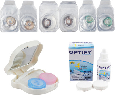

Optify Combo Pack Monthly Color Contact Lens With Travel Kit Monthly Contact Lens(1, Brown_Brown_Green, Pack of 3)