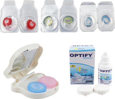

Optify Combo Pack Monthly Color Contact Lens With Travel Kit Monthly Contact Lens(1, Red_Green_Deep Blue, Pack of 3)