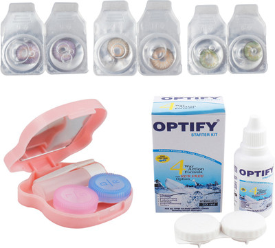 

Optify Combo Pack Monthly Color Contact Lens With Travel Kit Monthly Contact Lens(1, Violet_Brown_Green, Pack of 3)