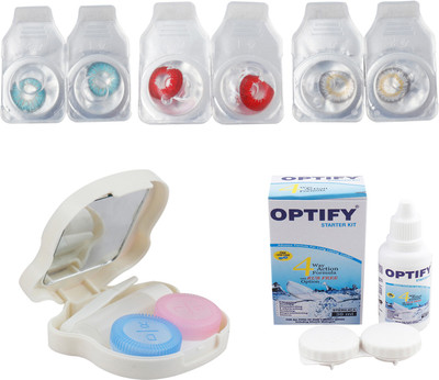 

Optify Combo Pack Monthly Color Contact Lens With Travel Kit Monthly Contact Lens(1, Aqua_Red_Grey, Pack of 3)