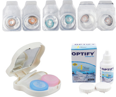 

Optify Combo Pack Monthly Color Contact Lens With Travel Kit Monthly Contact Lens(1, Honey_Aqua_Grey, Pack of 3)