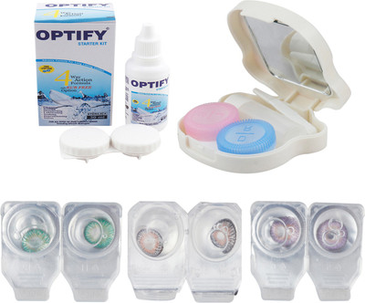 

Optify Combo Pack Monthly Color Contact Lens With Travel Kit Monthly Contact Lens(1, Dark Green_Grey_Violet, Pack of 3)