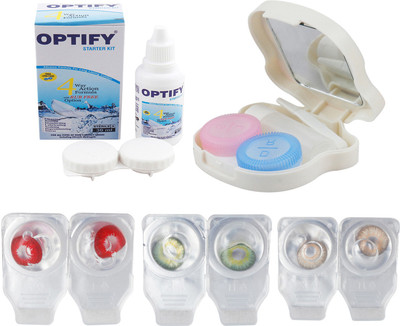 

Optify Combo Pack Monthly Color Contact Lens With Travel Kit Monthly Contact Lens(1, Red_Green_Brown, Pack of 3)