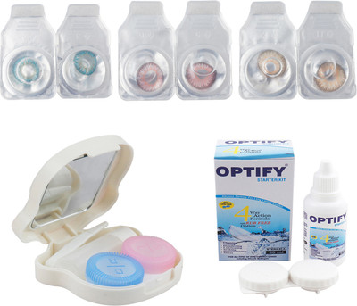 

Optify Combo Pack Monthly Color Contact Lens With Travel Kit Monthly Contact Lens(1, Aqua_Pink_Brown, Pack of 3)