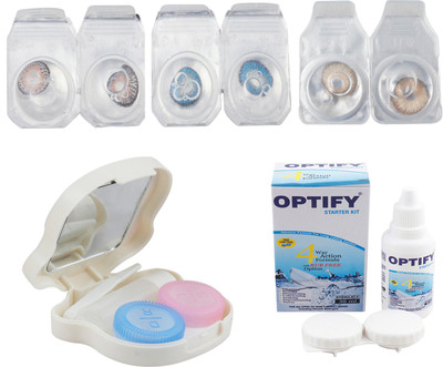 

Optify Combo Pack Monthly Color Contact Lens With Travel Kit Monthly Contact Lens(1, Natural Grey_Deep Blue_Brown, Pack of 3)