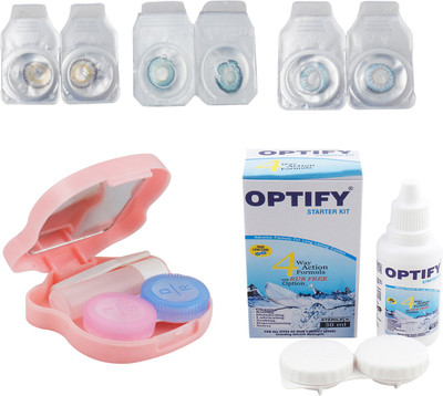

Optify Combo Pack Monthly Color Contact Lens With Travel Kit Monthly Contact Lens(1, Grey_Aqua_Deep Blue, Pack of 3)