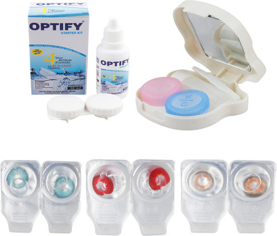 

Optify Combo Pack Monthly Color Contact Lens With Travel Kit Monthly Contact Lens(1, Aqua_Red_Honey, Pack of 3)