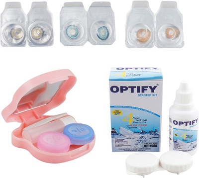 

Optify Combo Pack Monthly Color Contact Lens With Travel Kit Monthly Contact Lens(1, Grey_Aqua_Honey, Pack of 3)
