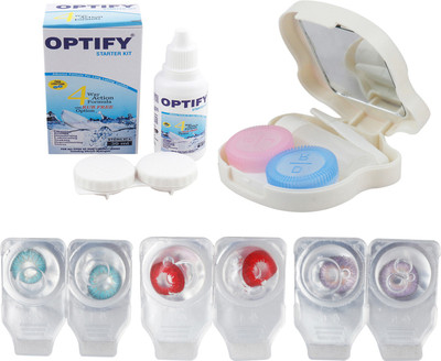 

Optify Combo Pack Monthly Color Contact Lens With Travel Kit Monthly Contact Lens(1, Aqua_Red_Violet, Pack of 3)