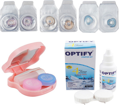 

Optify Combo Pack Monthly Color Contact Lens With Travel Kit Monthly Contact Lens(1, Violet_Brown_Blue, Pack of 3)