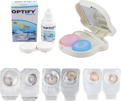 

Optify Combo Pack Monthly Color Contact Lens With Travel Kit Monthly Contact Lens(1, Grey_Brown_Honey, Pack of 3)