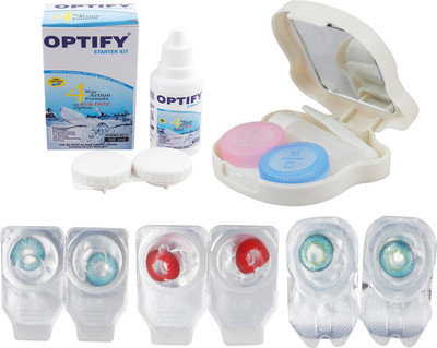 

Optify Combo Pack Monthly Color Contact Lens With Travel Kit Monthly Contact Lens(1, Aqua_Red_Green Turquoise, Pack of 3)