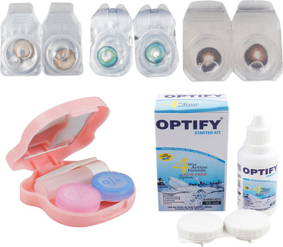 

Optify Combo Pack Monthly Color Contact Lens With Travel Kit Monthly Contact Lens(1, Brown_Green Turquoise_Brown, Pack of 3)