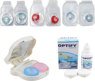 

Optify Combo Pack Monthly Color Contact Lens With Travel Kit Monthly Contact Lens(1, Aqua_Red_Blue, Pack of 3)