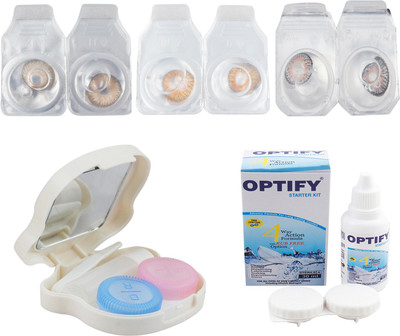 

Optify Combo Pack Monthly Color Contact Lens With Travel Kit Monthly Contact Lens(1, Brown_Honey_Grey, Pack of 3)