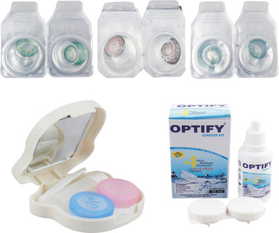 

Optify Combo Pack Monthly Color Contact Lens With Travel Kit Monthly Contact Lens(1, Dark Green_Grey_Aqua, Pack of 3)