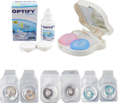 

Optify Combo Pack Monthly Color Contact Lens With Travel Kit Monthly Contact Lens(1, Brown_Brown_Blue, Pack of 3)