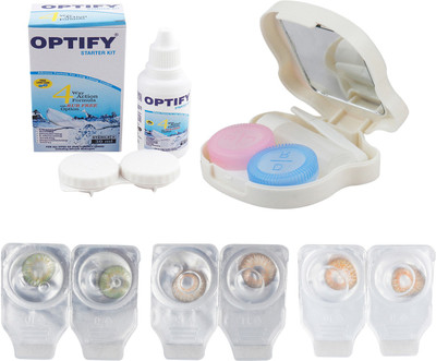 

Optify Combo Pack Monthly Color Contact Lens With Travel Kit Monthly Contact Lens(1, Green_Brown_Honey, Pack of 3)