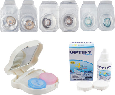 

Optify Combo Pack Monthly Color Contact Lens With Travel Kit Monthly Contact Lens(1, Brown_Brown_Aqua, Pack of 3)