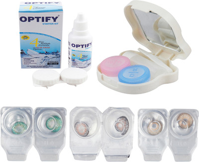 

Optify Combo Pack Monthly Color Contact Lens With Travel Kit Monthly Contact Lens(1, Dark Green_Grey_Brown, Pack of 3)