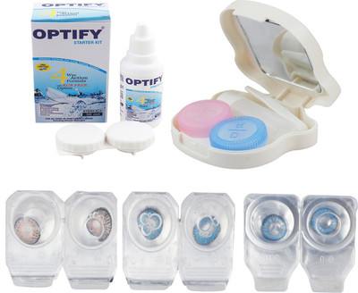 

Optify Combo Pack Monthly Color Contact Lens With Travel Kit Monthly Contact Lens(1, Natural Grey_Deep Blue_Blue, Pack of 3)