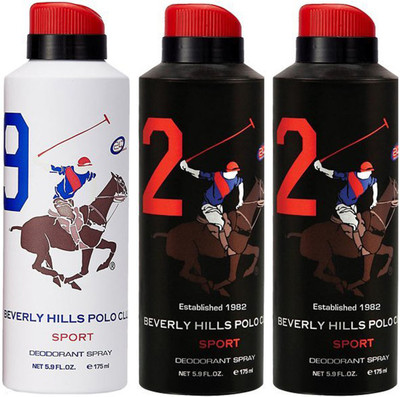 

Beverly Hills Polo Club One No. 9 and Two No. 2 Deodorant Spray - For Men(525 ml, Pack of 3)